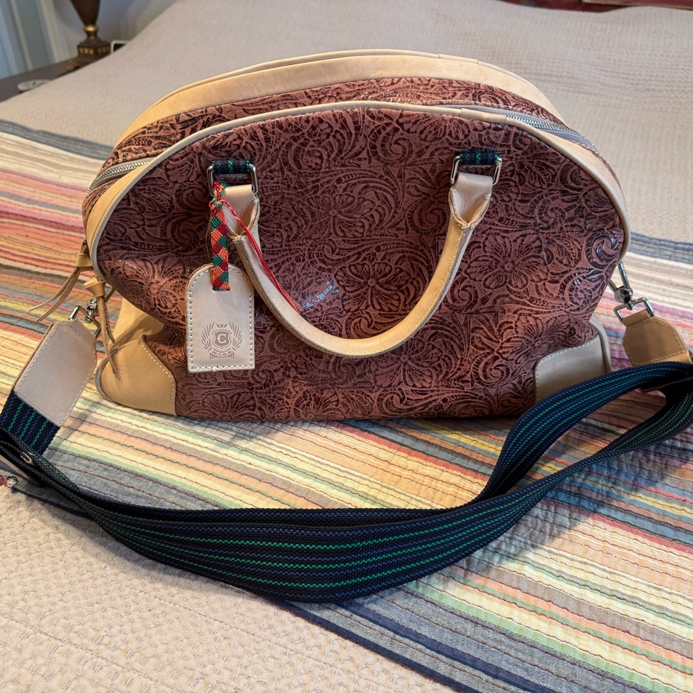 Stylish Brown and Tan Shoulder Bag with Structured Design